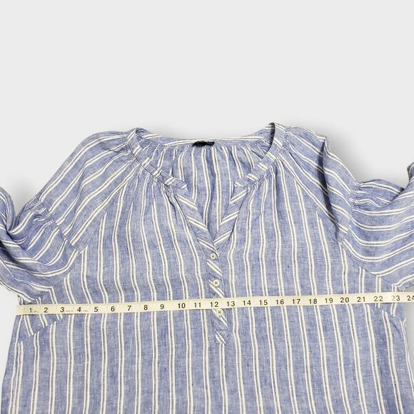 Talbots Petite Lantern Sleeve Linen Popover Top Blue Petal Stripe Sz XLP Coastal - Picture 9 of 12